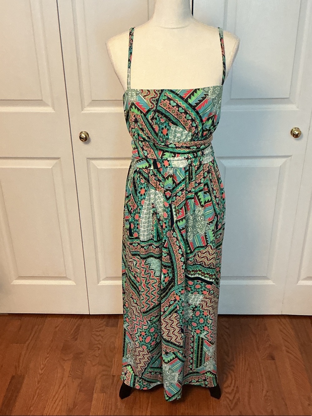 Emerald Sundae Mint & Coral Geometric Maxi Dress